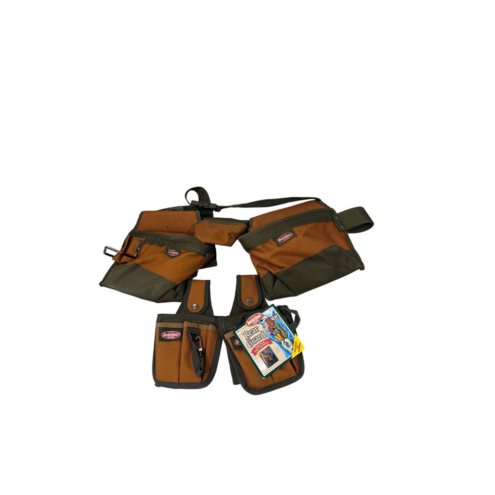 Bucket Boss Tool Belt with Rear Guard Pouches‎ Brown Green Canvas Organizer Set